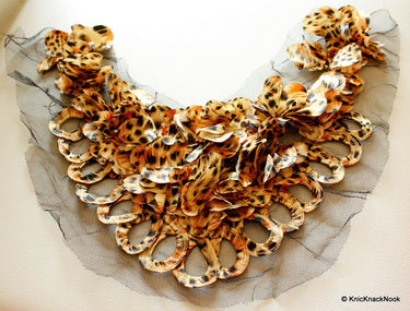 Brown And Black Leopard Print Satin Fabric Neck Collar Trim